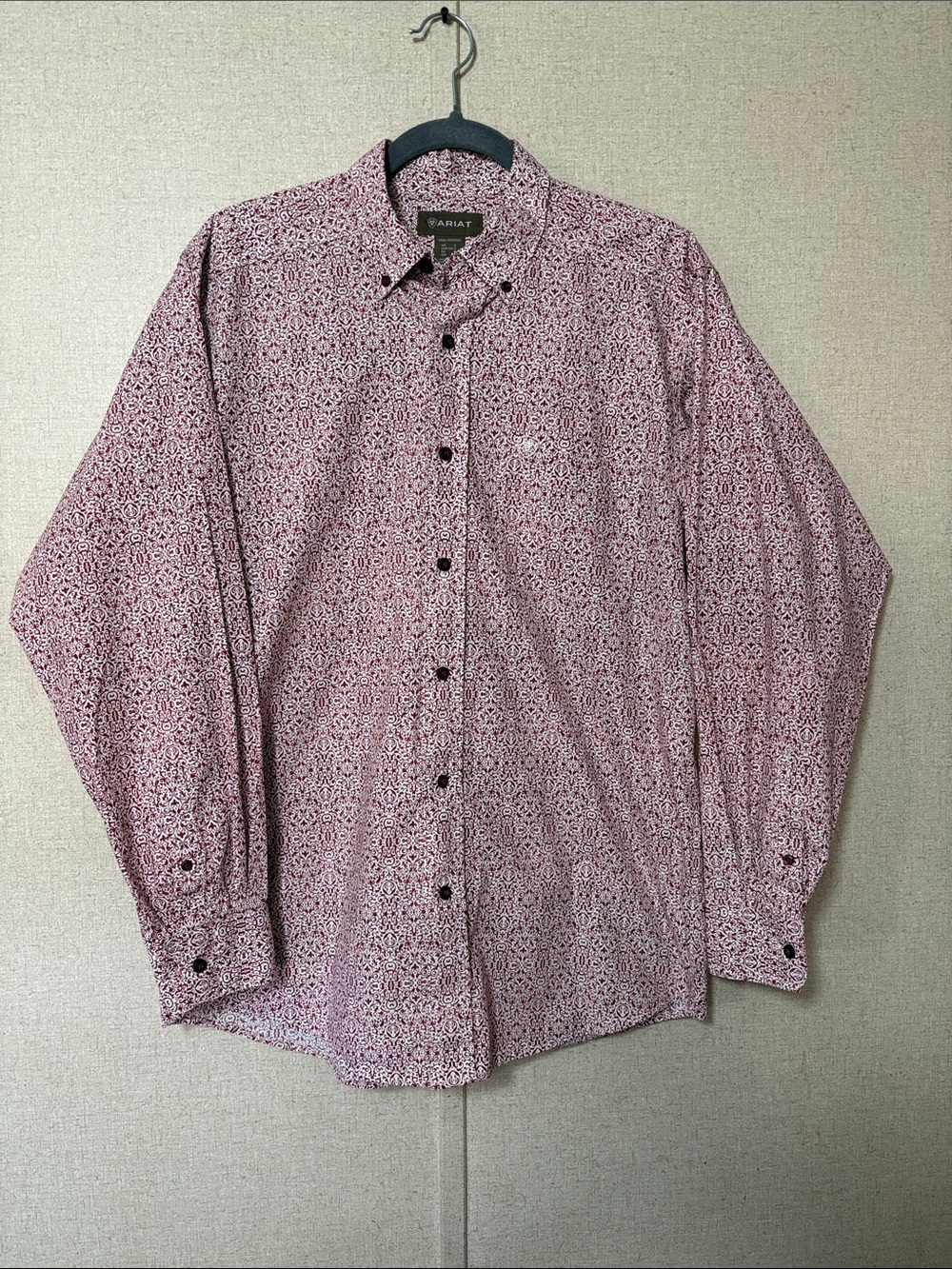 Ariat Men’s Western Button Down Shirt Sz S Red Maroon Paisley Cowboy Rodeo Ranch
